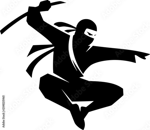 Canvas Print Black ninja icon representing stealth warrior, martial arts fighter, masked assa