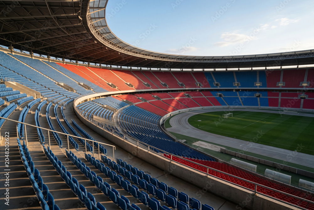 Fototapeta premium Large modern empty sports stadium arena with red and blue seating