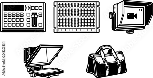 Konstfotografi Professional Video Production and Broadcasting Equipment Icon Set with Video Swi