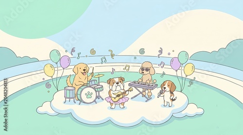 Funny dog Concert, Cute dog Performer, Cheerful Music dog, Cute Dogs Playing Music at a Fun Concert