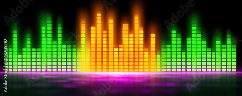 Glowing colorful digital music equalizer bars showing sound frequency levels