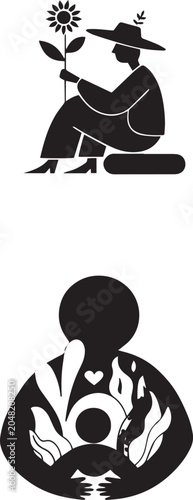 Silhouette Meditation Pose Yoga Black and White Minimalist Art