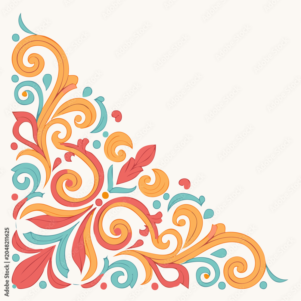 Fototapeta premium Ornate Corner Flourish with Swirls and Leaves