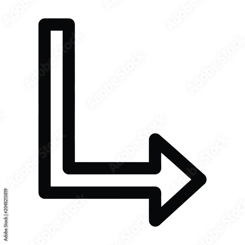 Foto Black L Shaped Arrow Icon Pointing Right Isolated on a Simple White Background