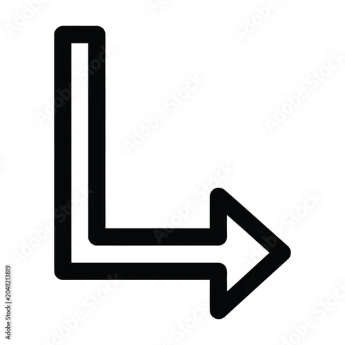 Fototapeta samoprzylepna Black L Shaped Arrow Icon Pointing Right Isolated on a Simple White Background