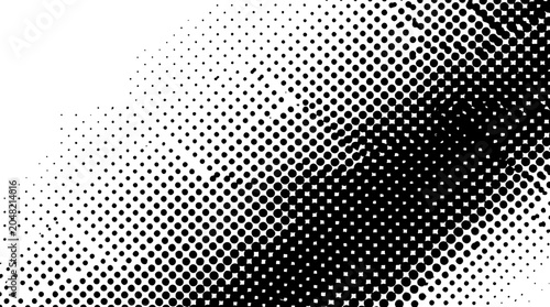 Foto Abstract vector background graphic featuring a high-contrast black and white halftone dot gradient pattern angled diagonally across a white backdrop