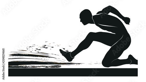 Canvastavla Athlete lunges forward in a powerful stride while kicking up dust in this high-contrast black and white silhouette