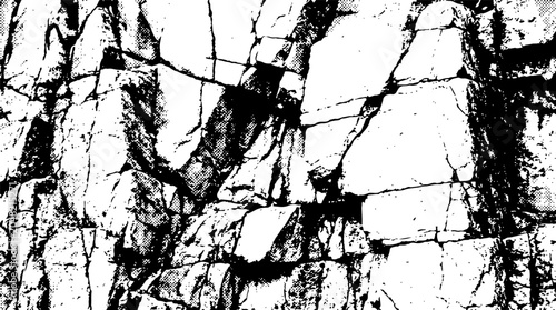 Bild auf Leinwand High-contrast monochrome vector texture depicting a fractured stone wall, capturing organic rock cracks, deep faults, and jagged geometric fissures