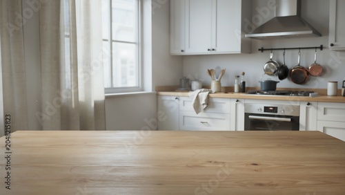 Empty kitchen interior with wooden table