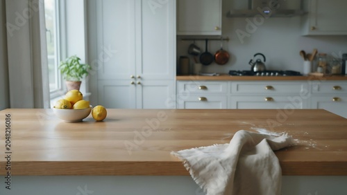 Lemons on kitchen island with flour
