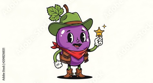 Cartoon purple monster with green hat and scarf.