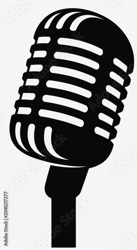 Vintage microphone silhouette vector illustration isolated on white background retro mic icon emblem for podcast radio music studio design