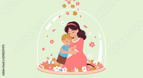 Bilde på lerret Mother and child in a protective bubble.