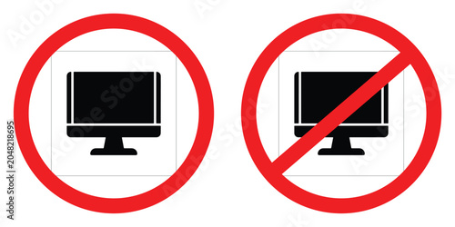 Computer Monitor Allowed and Forbidden Signs Vector Icon Set Clean White Background