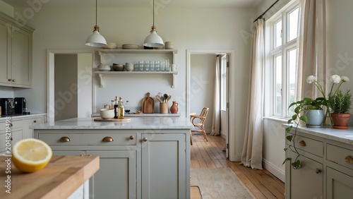 Modern kitchen interior with white cabinets