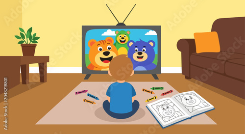 Child Watching Cartoon on Television.