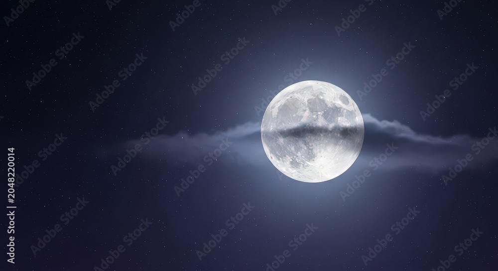 Naklejka premium Full moon, glowing brightly, night sky, lunar landscape, astronomy