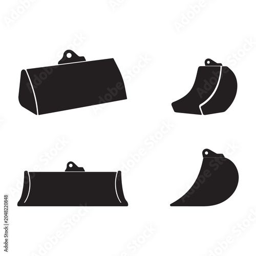 Foto Excavator Bucket Attachment Glyph Icon Set 
Professional excavator bucket attachments including grading bucket, ditch cleaning bucket and earthmoving equipment icons