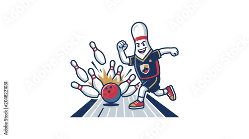 Photos Bowling Pin Mascot Character Striking Pins Illustration