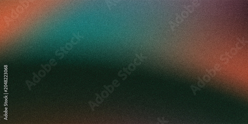 Dark grainy color gradient wave background, purple red yellow blue green colors banner poster cover abstract design, black copy space.