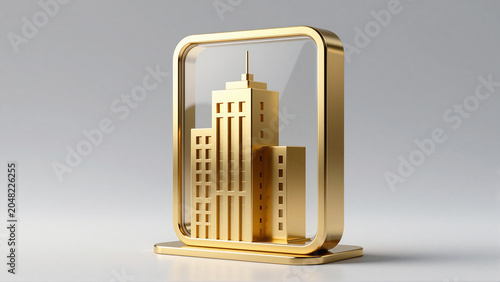 Gold Skyscraper Building Icon Representing Modern Architecture