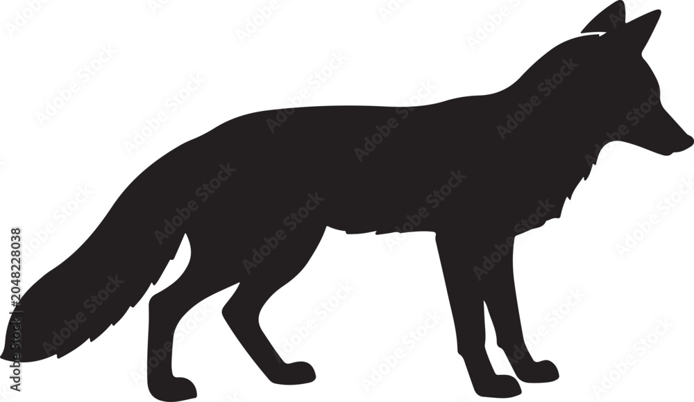 Fototapeta premium Black Fox Silhouette, Wildlife Icon, Animal Vector
