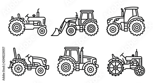 Foto Farm Tractors And Equipment Black And White Vector Illustration