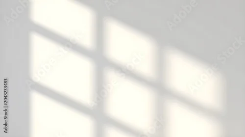 Obraz Minimalist window shadow on white wall, soft natural light overlay for product presentation, clean interior architectural shadow background