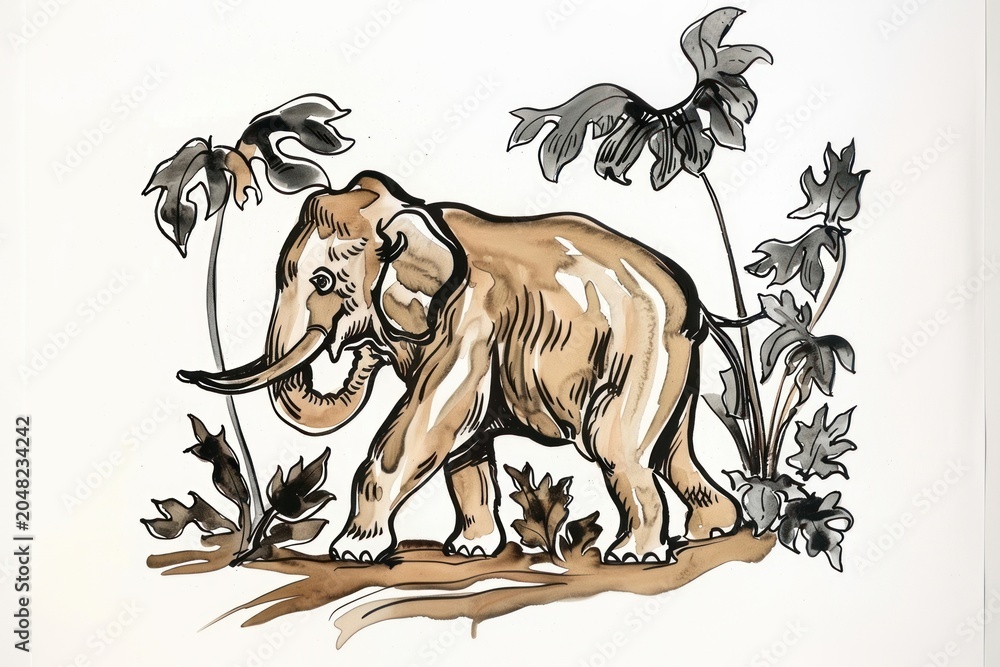 Fototapeta premium Elephant illustration drawing art.