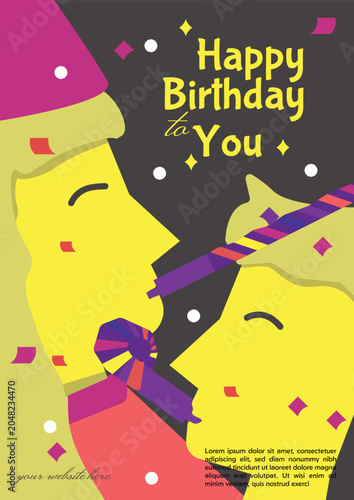 Cute Birthday Characters Greeting Card Vector Template for Kids Celebration Party