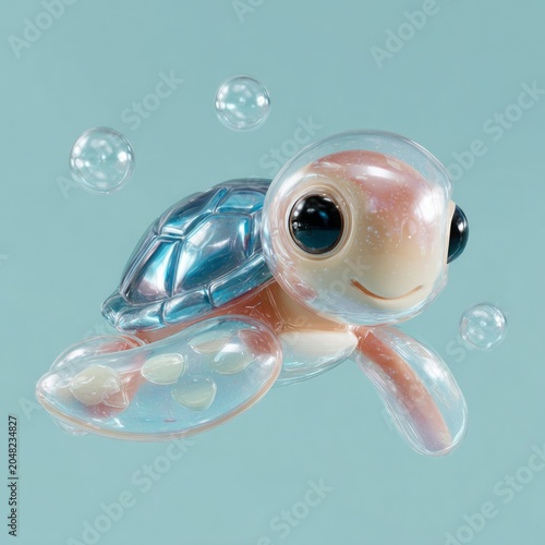 Cute Baby Sea Turtle Mascot with Glossy Shell