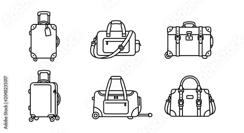 Fotografie Assorted Luggage Silhouettes Black Vector Icons On White Background