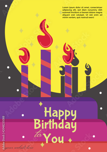 Colorful Birthday Candles Greeting Card Vector Template with Festive Celebration Background