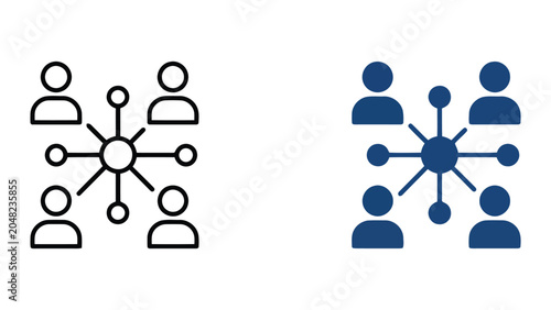 Obraz na płótnie Centralized network communication icon set featuring people connected to a centr