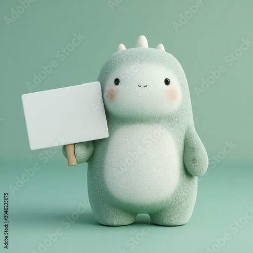 Cute Chubby Dinosaur Character with Sign