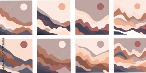 Tableau sur toile Minimalist Geometric Landscapes Vector Illustration Series In Earth Tones