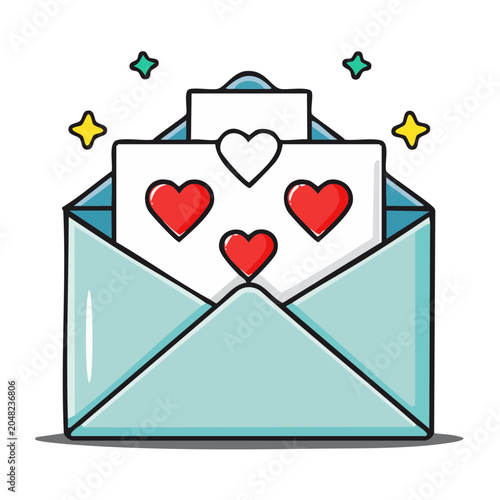 Love letter with hearts and sparkles