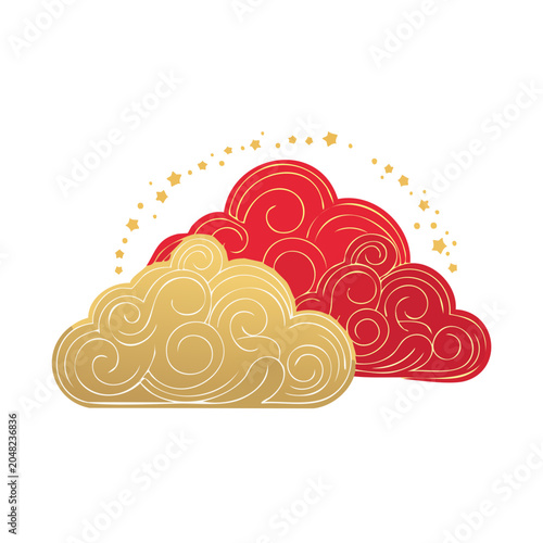 Red and Gold Clouds with Stars