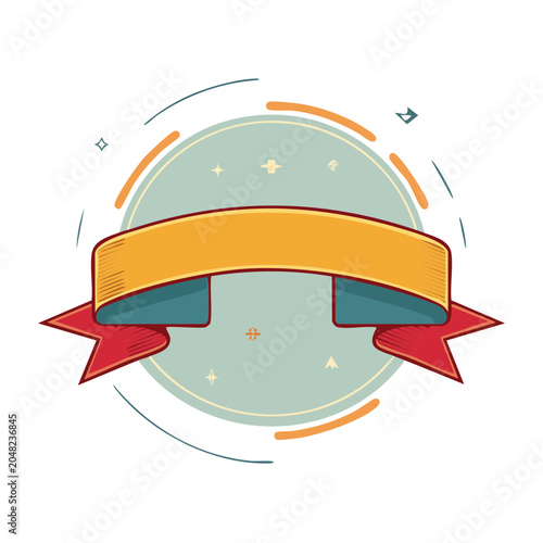 Retro ribbon banner with circle and abstract shapes