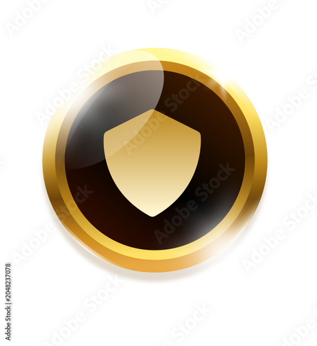 Photos 3d gold metallic shield icon glossy circle badge shiny design