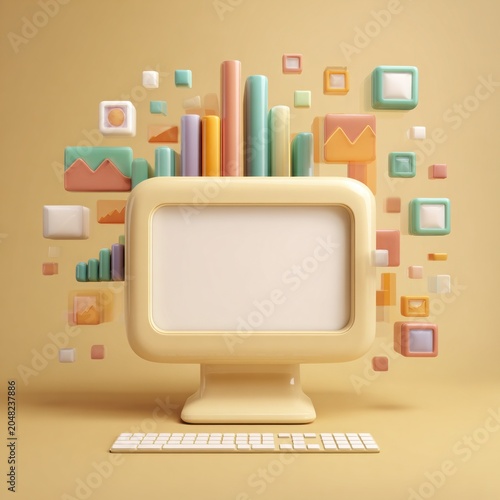 Charming Cream-Colored Computer Monitor Mockup
