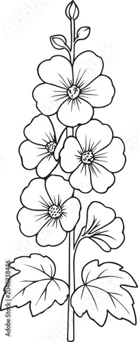 фотографія Hollyhock Flower Line Art Illustration Printable Botanical Coloring Page Outline