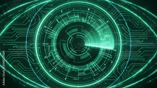 Futuristic Digital Eye Scanning Interface with Circuitry Details