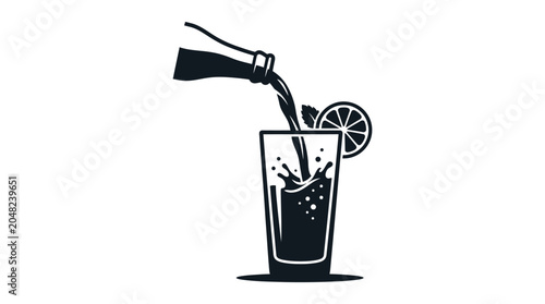Foto Pouring drink into glass with lime garnish black silhouette style