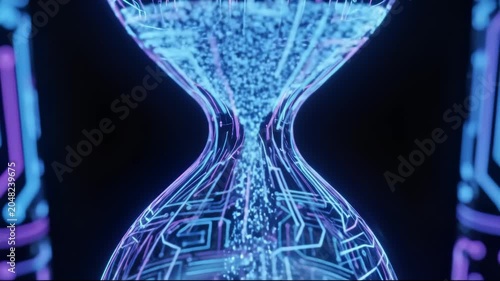 Futuristic Digital Hourglass Representing Concept of Data Time Passing
