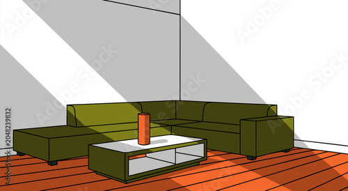 Bild auf Leinwand Modern living room illustration in vector format, cozy sectional sofa with ottom