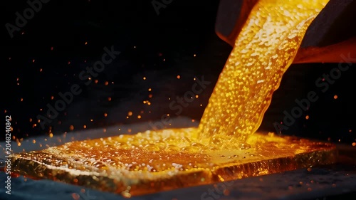 Molten metal being poured into a casting mold in foundry