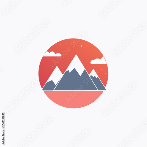 Stylized Mountain Range with Sunset Sky