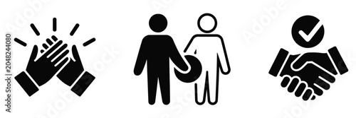 Clapping hands team partnership and handshake agreement icons set vector illustration isolated on white background corporate business collaboration elements