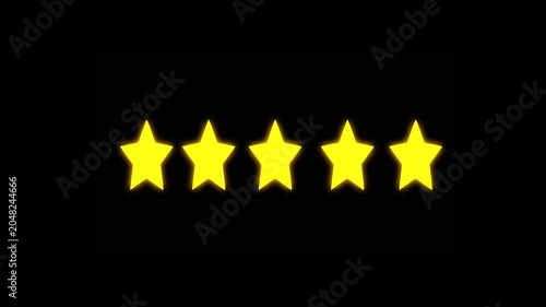 Rating yellow 5 stars rating video animation. 4k video with alpha channel